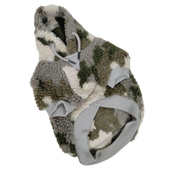 Reddy Camo Sherpa Hoodie Sweater with Warm White Pocket for Dogs XS 11 to 13 in - Picture 2 of 6